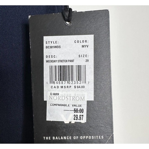NWT RVCA The Weekend Stretch Chino Pants Straight Fit Men's Navy Blue Size 29 - Picture 6 of 9
